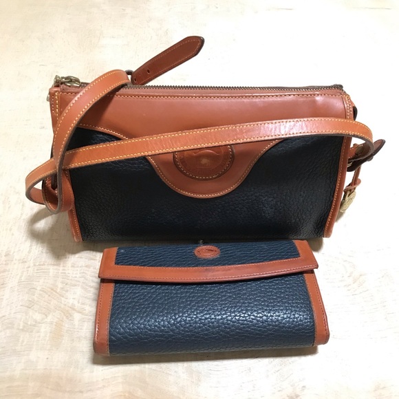 Dooney & Bourke Vintage Leather Crossbody Bag Wallet Set Black Brown